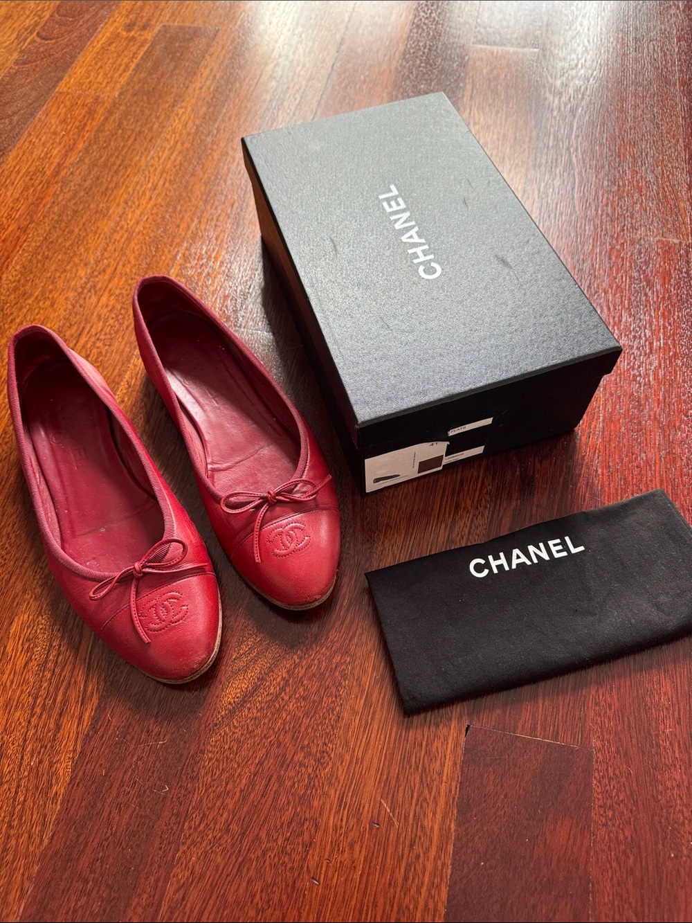 Chanel Red Leather Lambskin Ballet Flats 41
